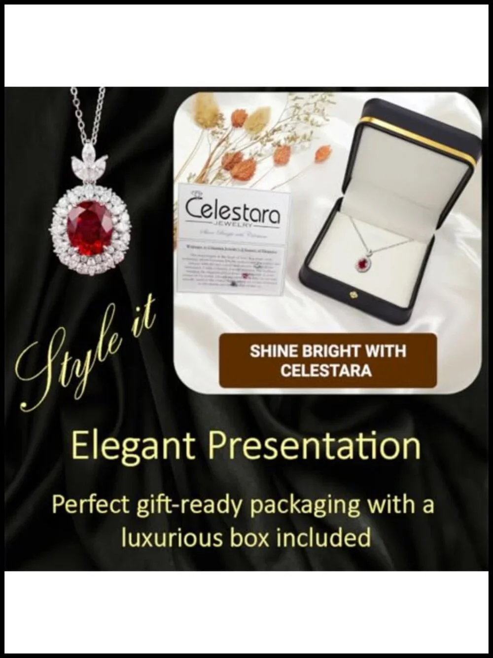 Platinum-Coated 925 Sterling Silver Pendant Necklace with Simulated Ruby